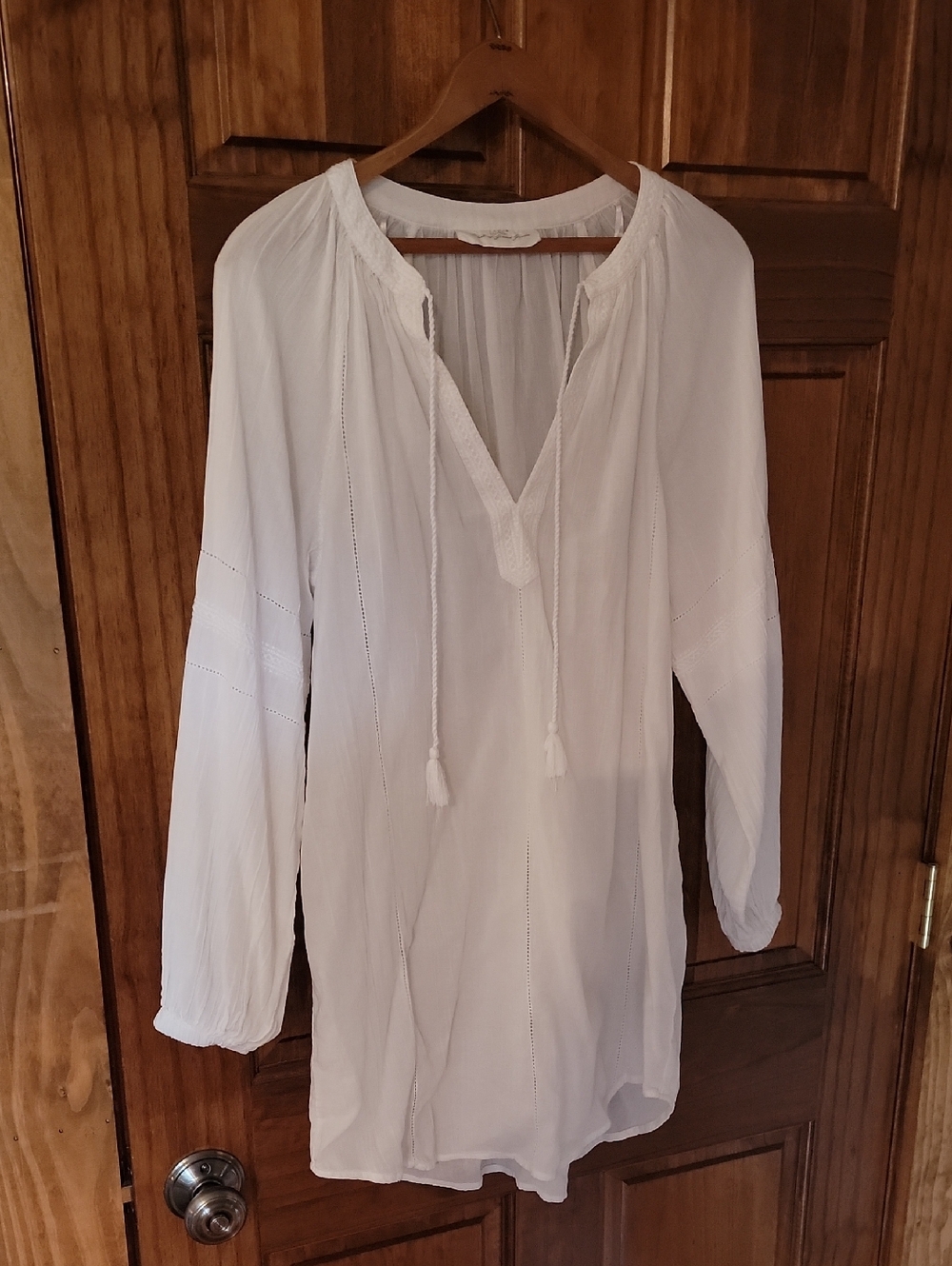 White Peasant Tunic with Tassel Ties